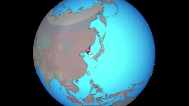 Corea con banderas en el mapa 3D — Vídeos de Stock