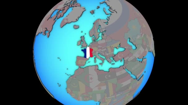 Francia con bandera en el mapa 3D — Vídeos de Stock