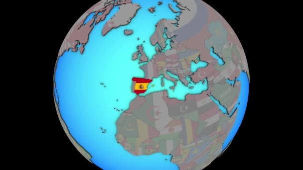 España con bandera en el mapa 3D — Vídeos de Stock