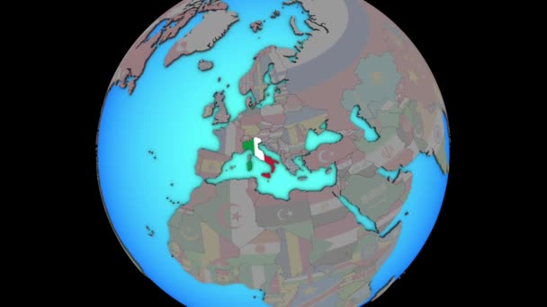 Италия с флагом на 3D карте — стоковое видео