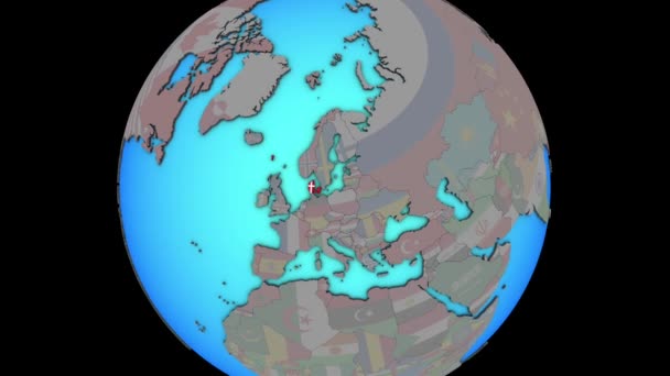 Denmark dengan bendera pada peta 3D — Stok Video