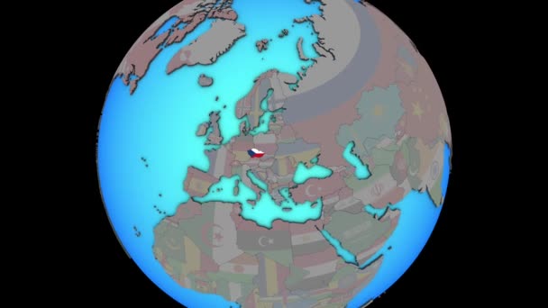 Τσεχική Δημοκρατία με σημαία στο χάρτη 3D — Αρχείο Βίντεο