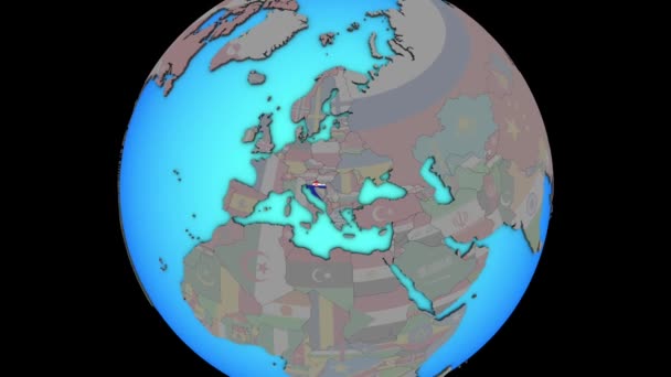 Хорватия с флагом на 3D карте — стоковое видео