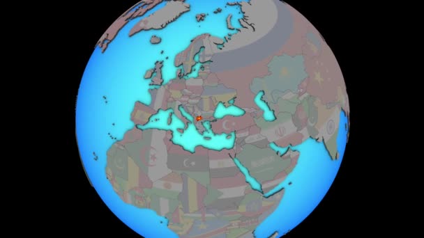 3Dマップ上のフラグを持つマケドニア — ストック動画