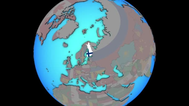Finland med flagga på 3D-karta — Stockvideo
