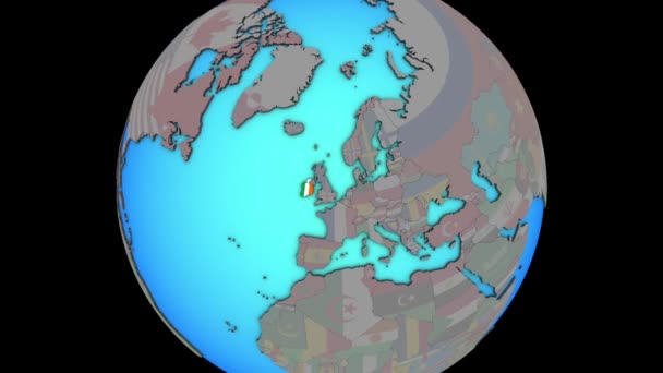 Ирландия с флагом на 3D карте — стоковое видео