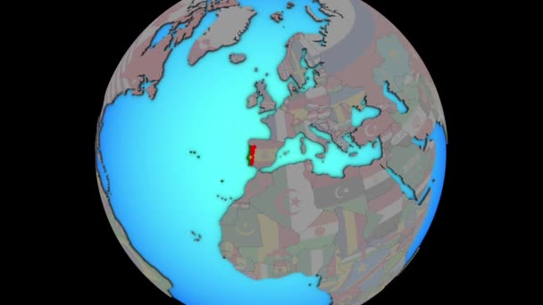 葡萄牙与国旗在3D地图 — 图库视频影像