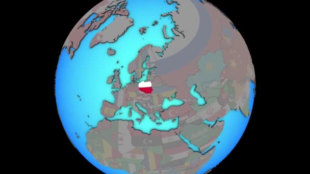 Польща з прапором по 3D карті — стокове відео
