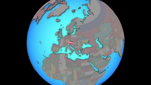 Αυστρία με σημαία στον χάρτη 3D — Αρχείο Βίντεο