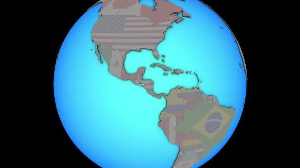 Сальвадор с флагом на 3D карте — стоковое видео