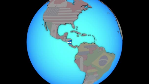 Nicaragua con bandera en el mapa 3D — Vídeo de stock