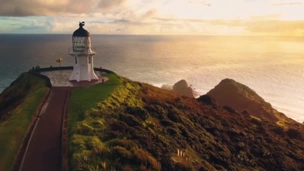 Cape Reinga in New Zealand aerial — Stock Video