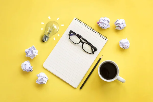 Flat Lay Brainstorming Table Top View — Stock Photo, Image