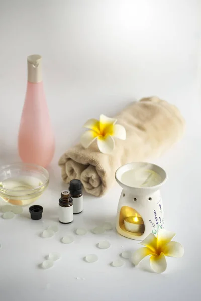 Kurzentrum Aromatherapie Schönheitsbehandlungen Objekte Tischplatte — Stockfoto