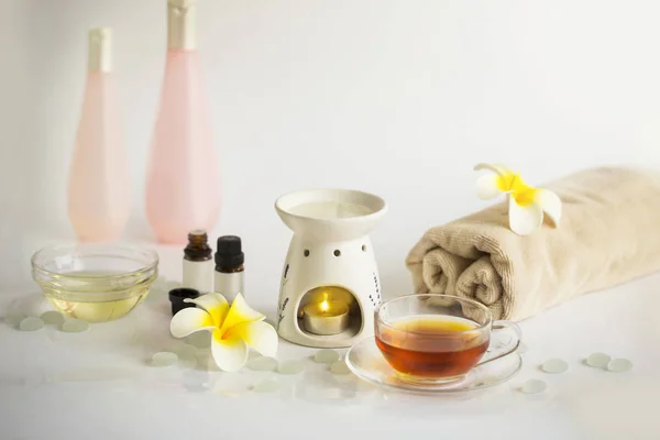 Spa Centro Aromaterapia Terapia Tratamentos Beleza Objetos Mesa Top — Fotografia de Stock