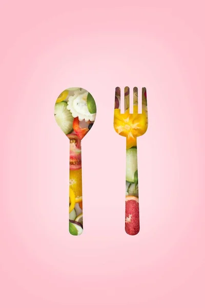 Dieta Vegana Conceptual Alimentación Saludable Imagen Conceptual Ver Través Tenedor — Foto de Stock
