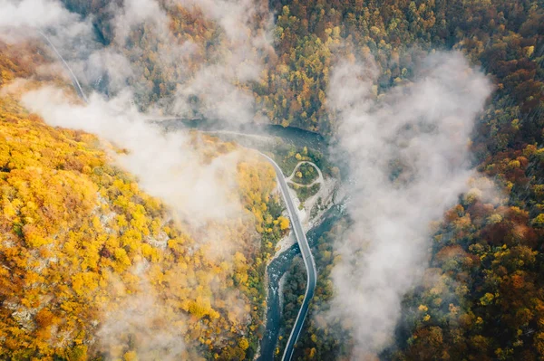 Niebla Carretera Vista Aérea —  Fotos de Stock