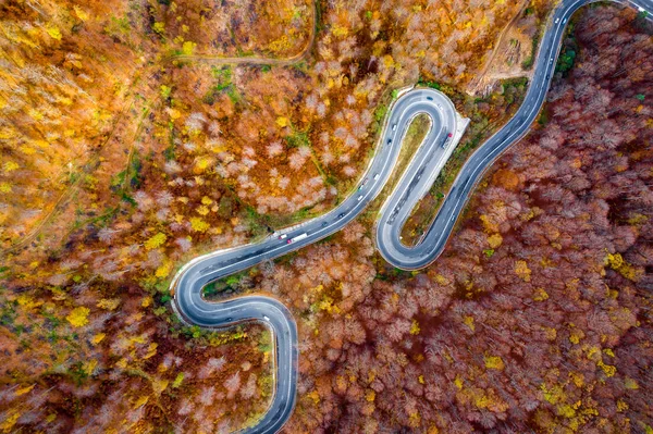 Estrada Sinuosa Outono Cênica Transilvânia — Fotografia de Stock