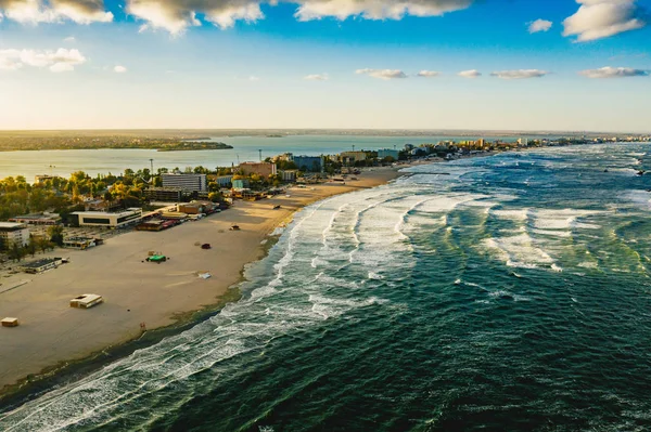 Rumäniens Schwarzmeerküste Und Strand Bei Mamaia Konstanta Stadt Bei Sonnenuntergang — Stockfoto