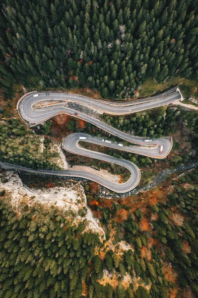 Top View Extreme Curved Winding Road Middle Forest — Stock Photo, Image