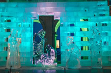 Graz, Avusturya - Aralık 2017: Graz buz Doğum sahnesi gece Landhaus avluda