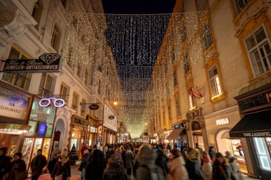 Vienna, Avusturya - Aralık 2017: Herrengasse en yoğun ticari street Noel ve tatil için dekore edilmiş