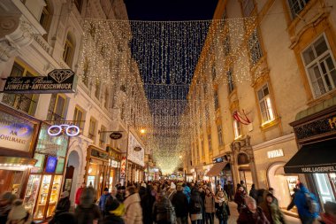 Vienna, Avusturya - Aralık 2017: Herrengasse en yoğun ticari street Noel ve tatil için dekore edilmiş