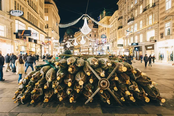 Bécs Ausztria 2017 Decemberében Karácsonyi Vágott Fák Bécs Központjában Eladó — Stock Fotó