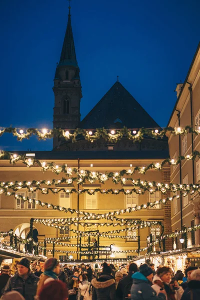 Salzburg Christmas Market Urządzone Adwent Nocy — Zdjęcie stockowe