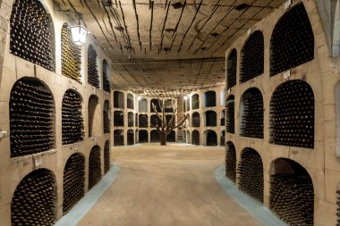 Milestii Mici, Moldova - Kasım 2018: Milestii mıcı Winery yakınındaki Kişinev, Moldova Cumhuriyeti yeraltı şarap topluluğu
