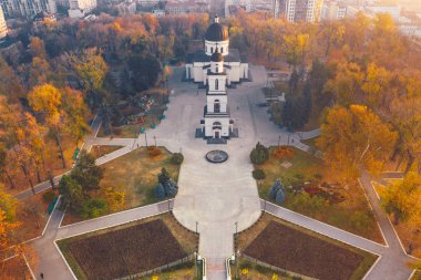 Kişinev, Moldova Cumhuriyeti başkenti. Chisinau Büyükşehir central Park, Uçak üzerinden havadan görünümü