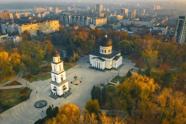 Kişinev, Moldova Cumhuriyeti başkenti. Chisinau Büyükşehir central Park, Uçak üzerinden havadan görünümü