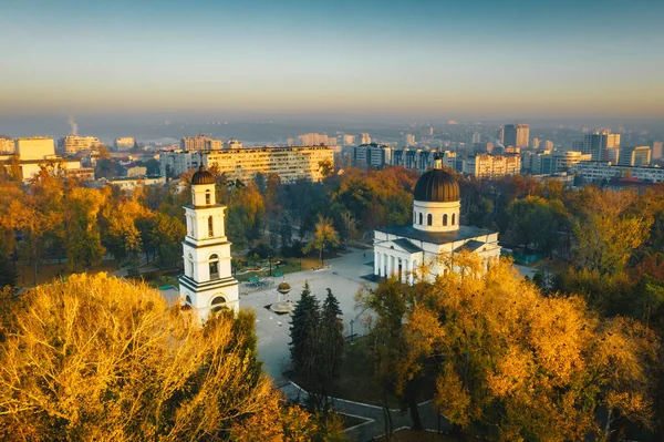 Pôr Sol Chisinau República Moldávia Fotografia Aérea — Fotografia de Stock