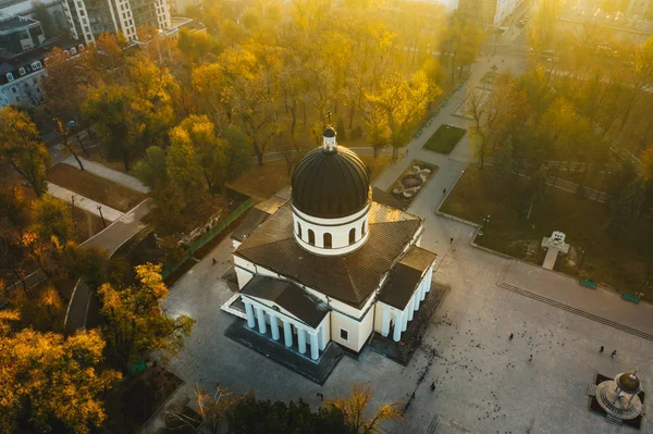 Chisinau Metropolitan Cathedral Central Parku Republika Mołdawii Widok Lotu Ptaka — Zdjęcie stockowe