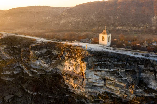 Salida Del Sol Iglesia Tallada Piedra Old Orhei Moldova — Foto de Stock