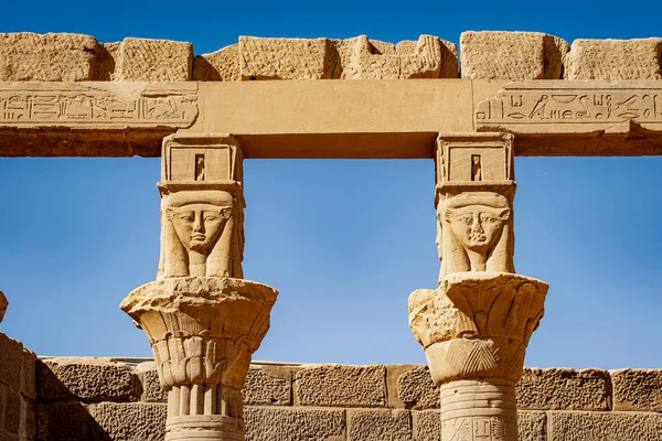 Ancient Egyptian Columns Philae Temple Aswan Luxor Egypt — Stock Photo, Image
