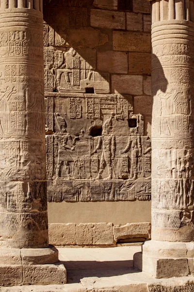 Aswan Philae Temple Columns Carved Hieroglyphs Egypt Afrtica — Stock Photo, Image