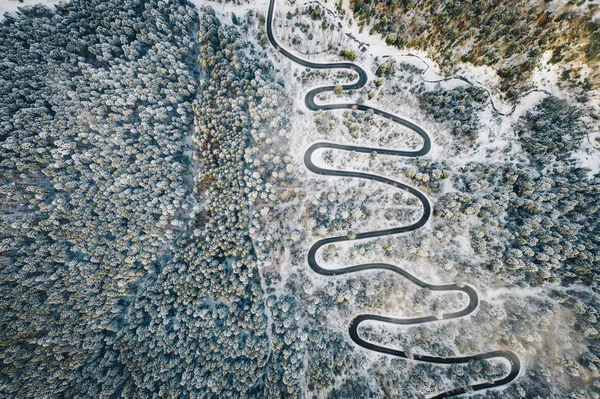 Curved Road Winter Season Aerial View — Stock Photo, Image