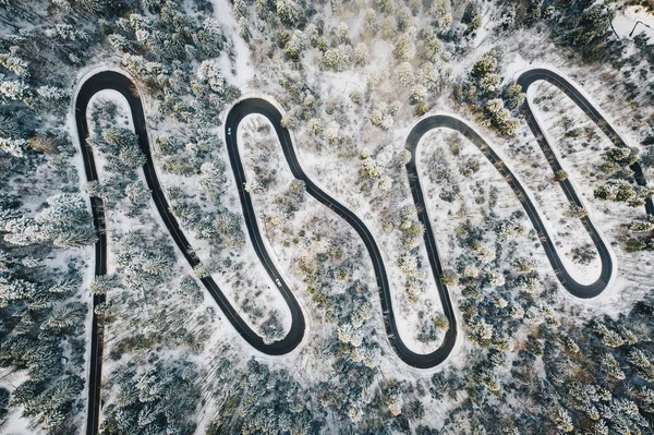 Winter Winding Road Middle Forest — Stock Photo, Image