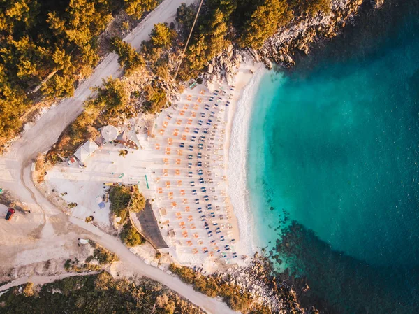Porto Vathy Strand Der Nähe Von Marmorstrand Thasos Griechenland Sonnenaufgangslicht — Stockfoto