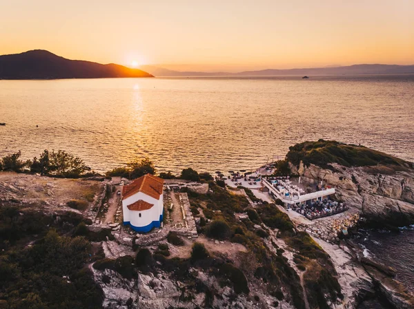 Sonnenuntergang Auf Der Insel Thasos Strand Von Karnagio Der Nähe — Stockfoto