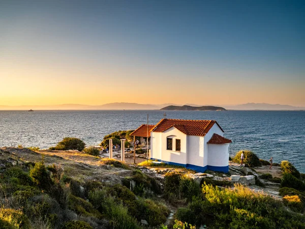 Thasos Ilha Pôr Sol Com Águas Azuis Belo Estilo Grego — Fotografia de Stock