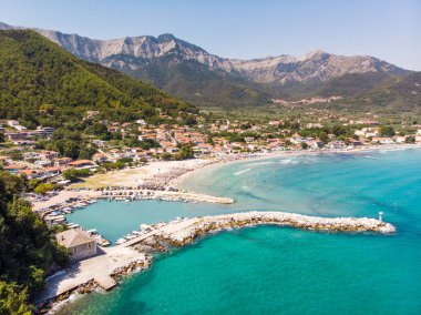 Ünlü Golden Beach olarak yukarıdan görüldü. Thasos, Yunanistan, Ege Denizi