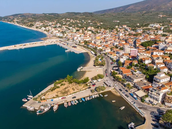 Aerial View Panoramic Postcard Thasos Limenaria City Greece — Stock Photo, Image