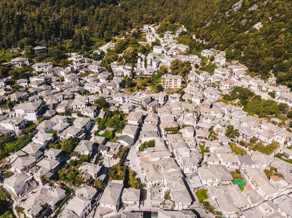Greek traditional white houses with stone roofs in Panagia town, central Thasos Island, Greece