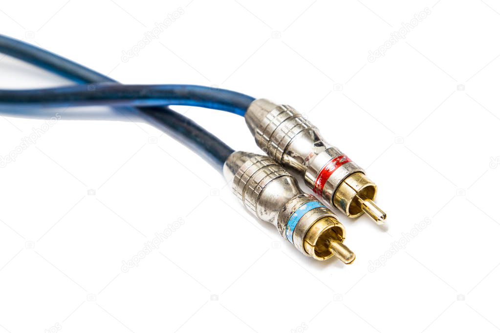 RCA wires on white background