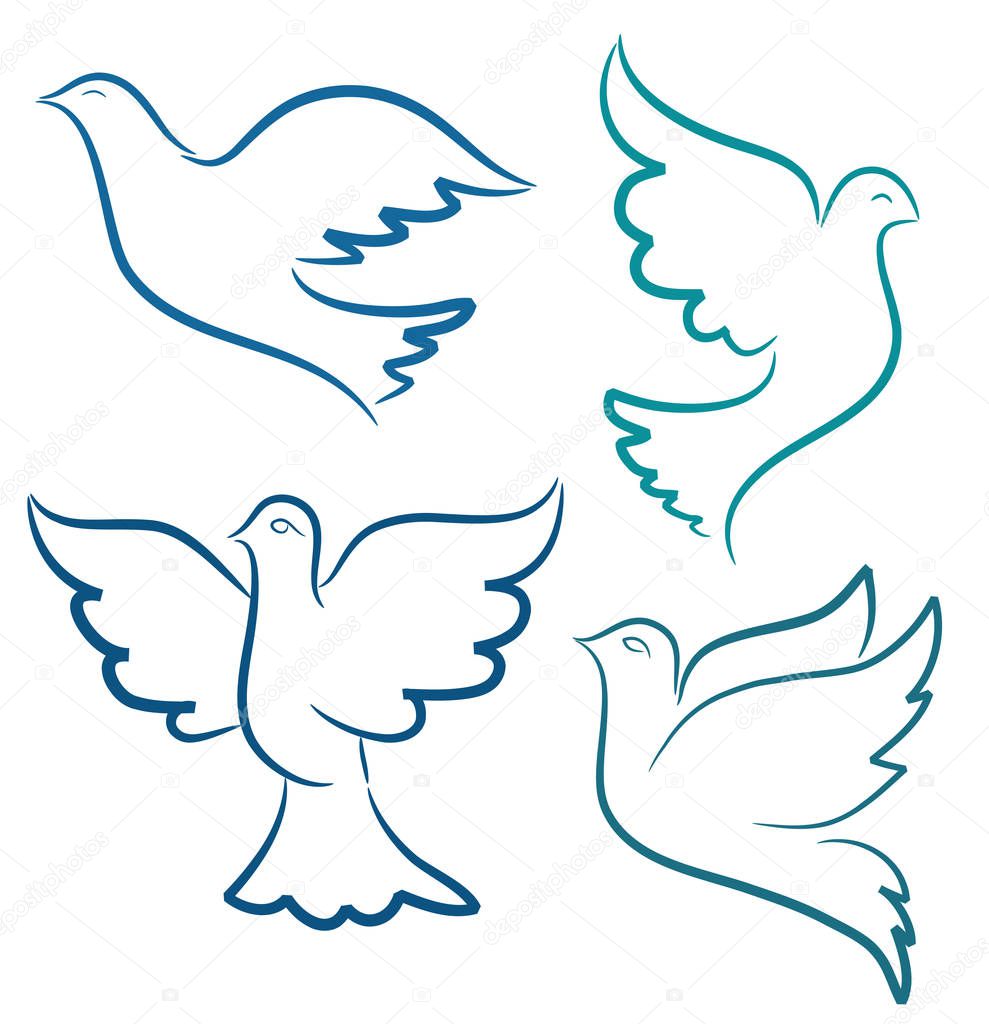 Vector illustration silhouette of flying dove, hand drawing design