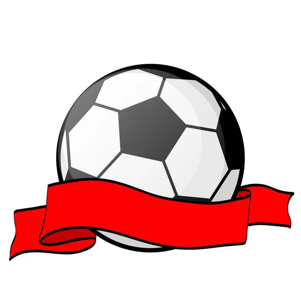 Football Soccer Ball Red Award Ribbon Tape Flat Design Stock — Stock Vector