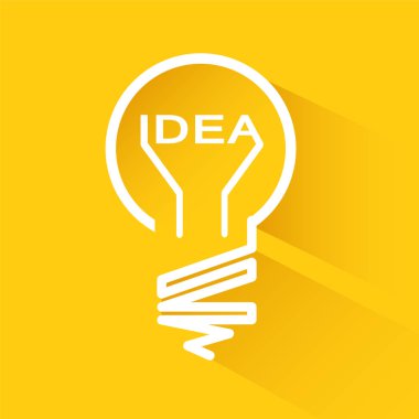 Fikir ampuller tasarım uzun gölge, vektör çizim, eps 10 ile sarı arka plan üzerinde