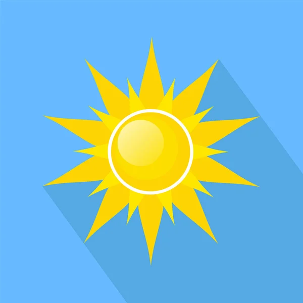 Sol Diseño Icono Solar Sobre Fondo Azul Con Sombra Larga — Vector de stock